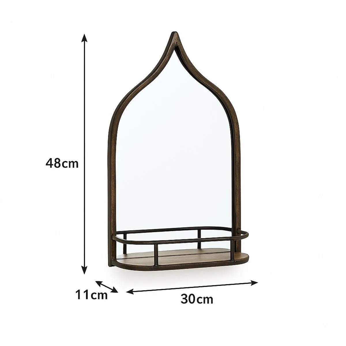 Melody Maison Rustic Metal Arched Mirror With Gold Shelf - 48cm X 30cm in Metallic Gold 3