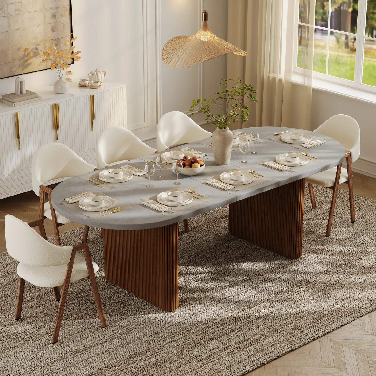 Japandi 200 - 240 cm Oval Extendable Natural Dining Table Butterfly Leaf, Seats 6-8