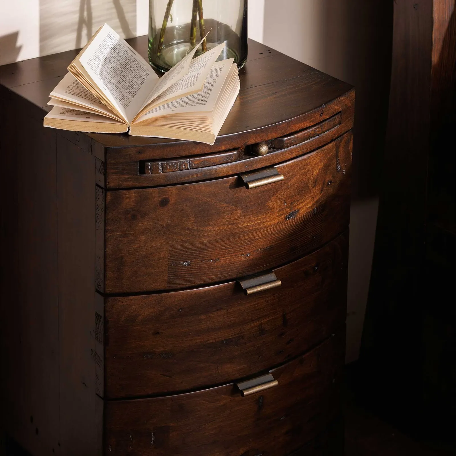 Navajos 3 Drawer Bow Front Bedside Table, Wood | Barker & Stonehouse 2
