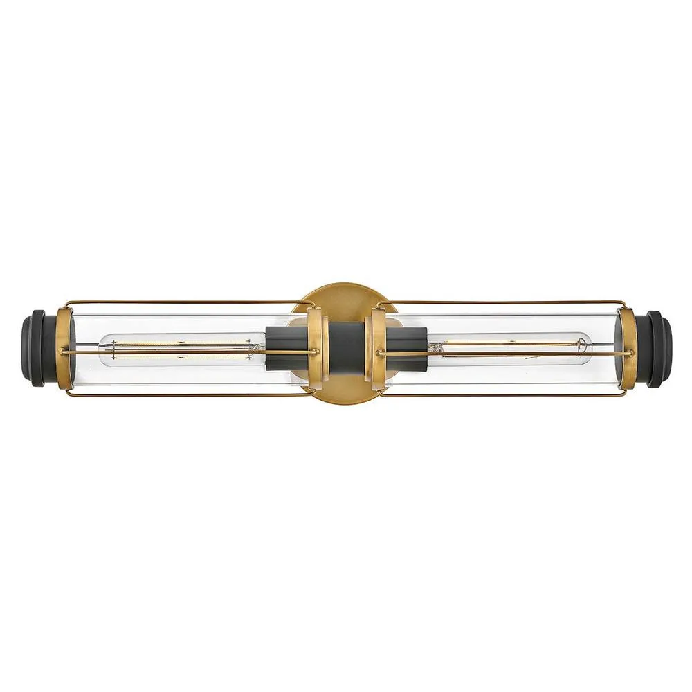 Netlighting Masthead 2 Light Outdoor Wall Light Heritage Brass & Black IP44 in Gold