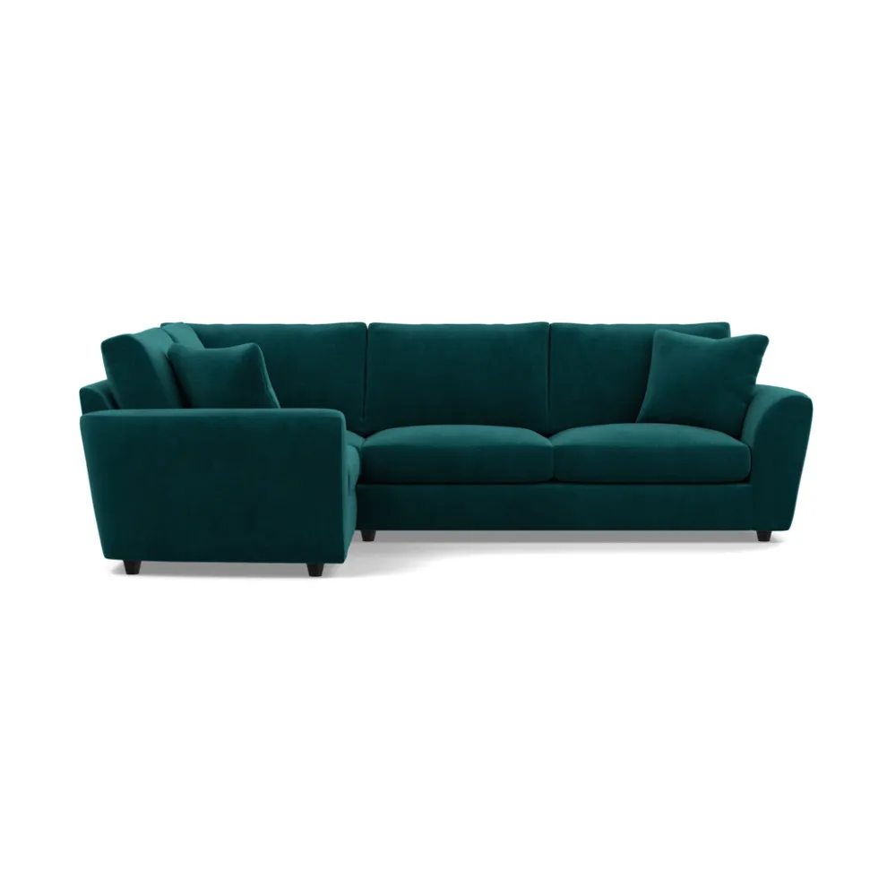 Heal's Snooze Left Hand Facing Corner Sofa Smart Luxe Velvet Ocean Black Feet 1