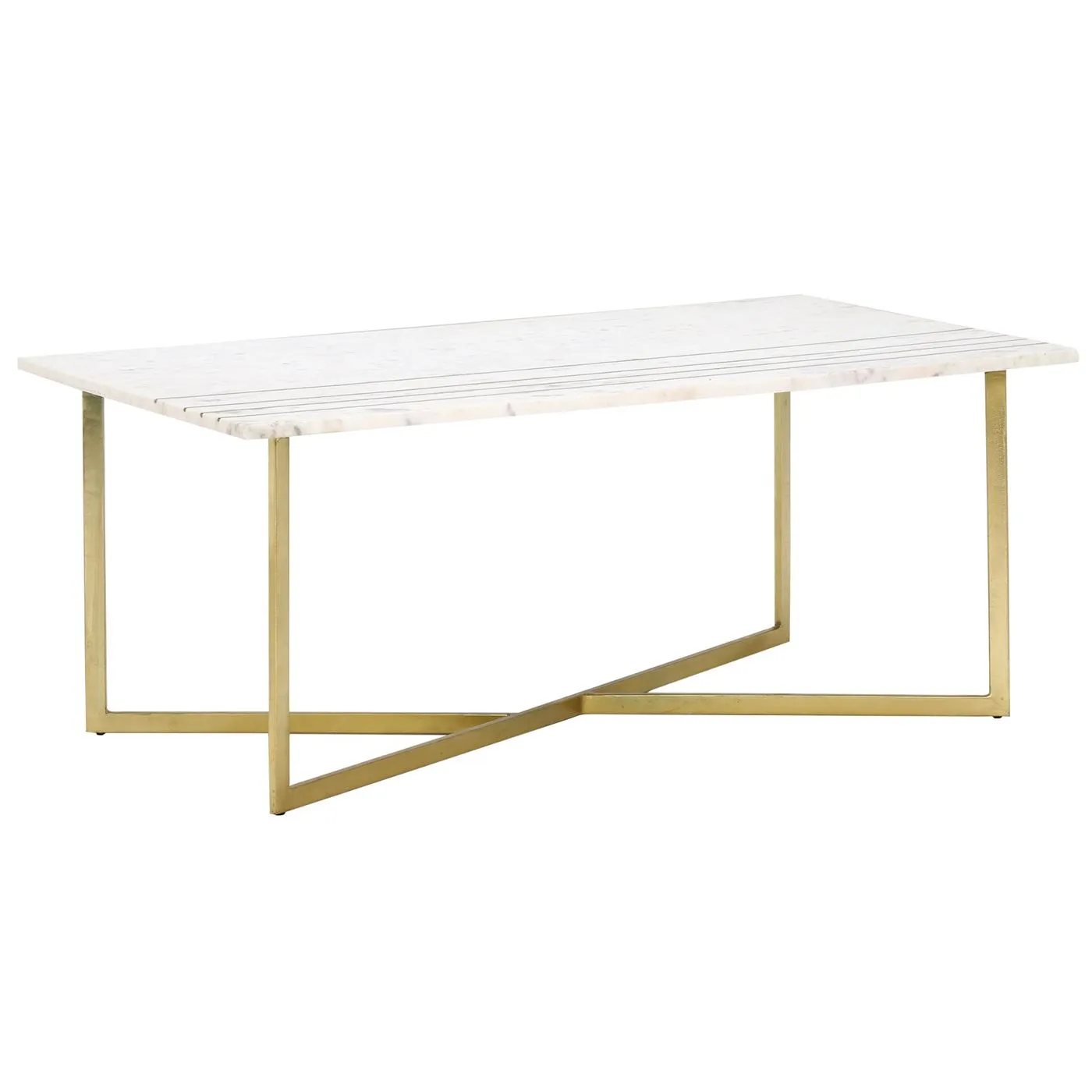 Lillian Coffee Table, White Marble With Brass Leg