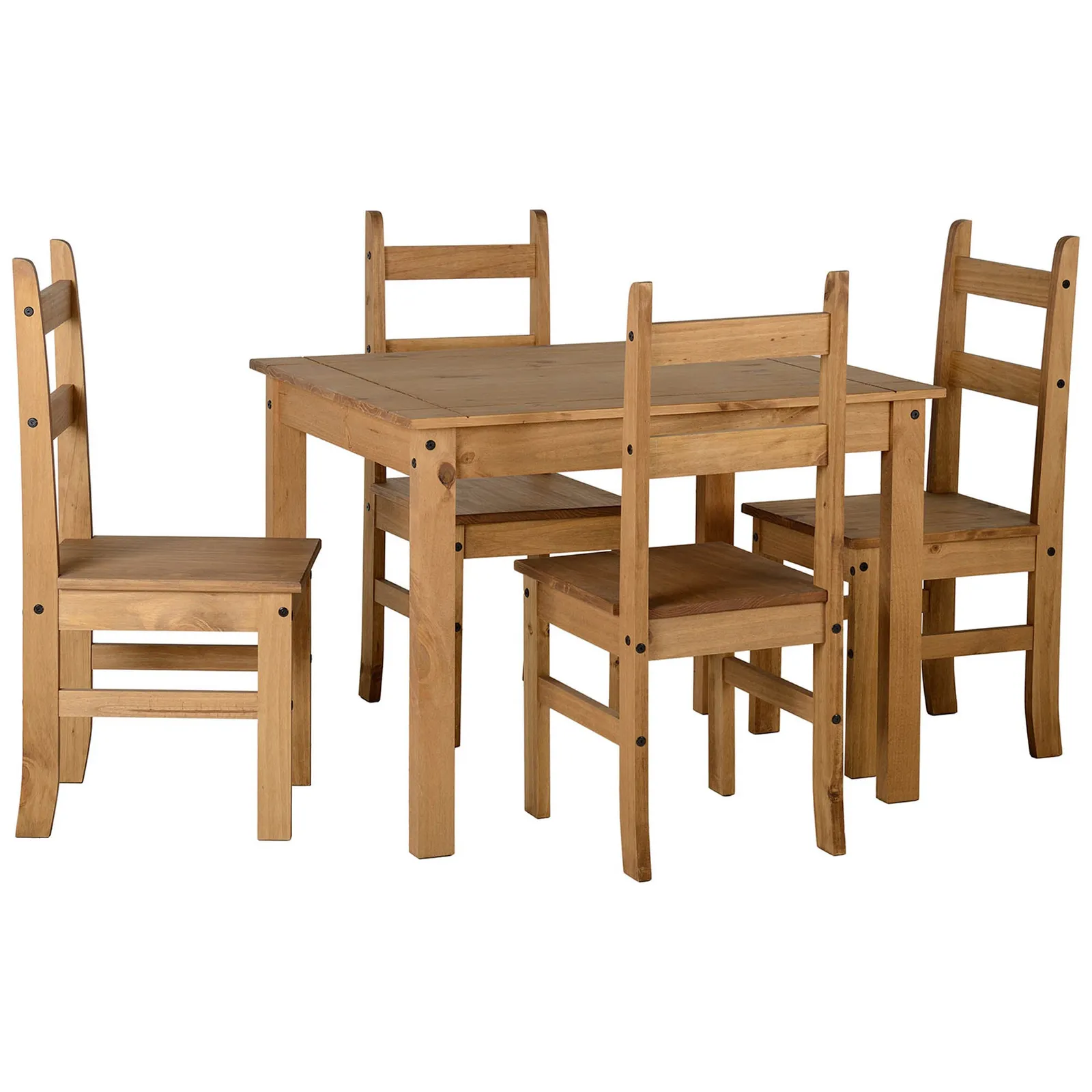Corona 4 Seater Rectangular Dining Table with 4 Chairs, Pine
