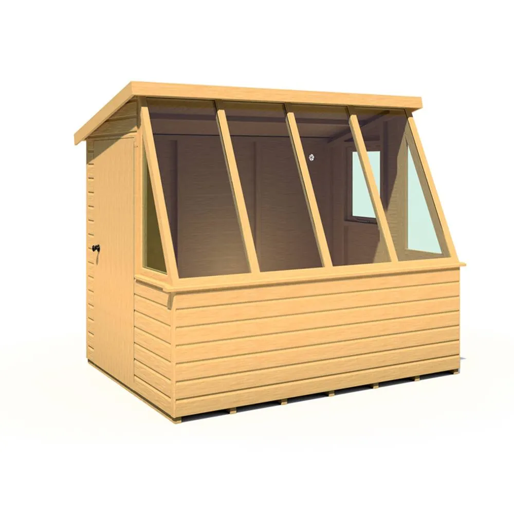 Shires Iceni 8x6' Potting Shed Pre Hung Doors with Opening Glass Side Window in Brown 2