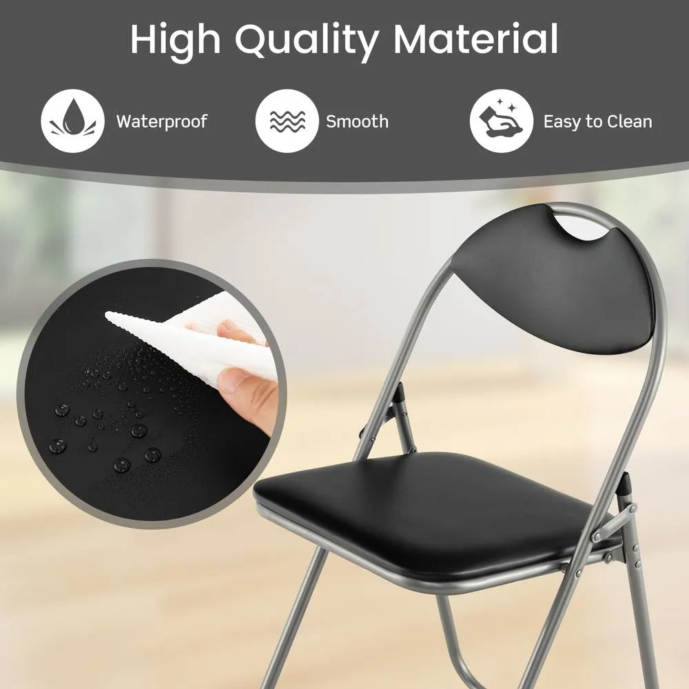 Costway Set of 4 Folding Metal Chair Padded Kitchen Dining Seat U-shaped Guest Chair in Black 3
