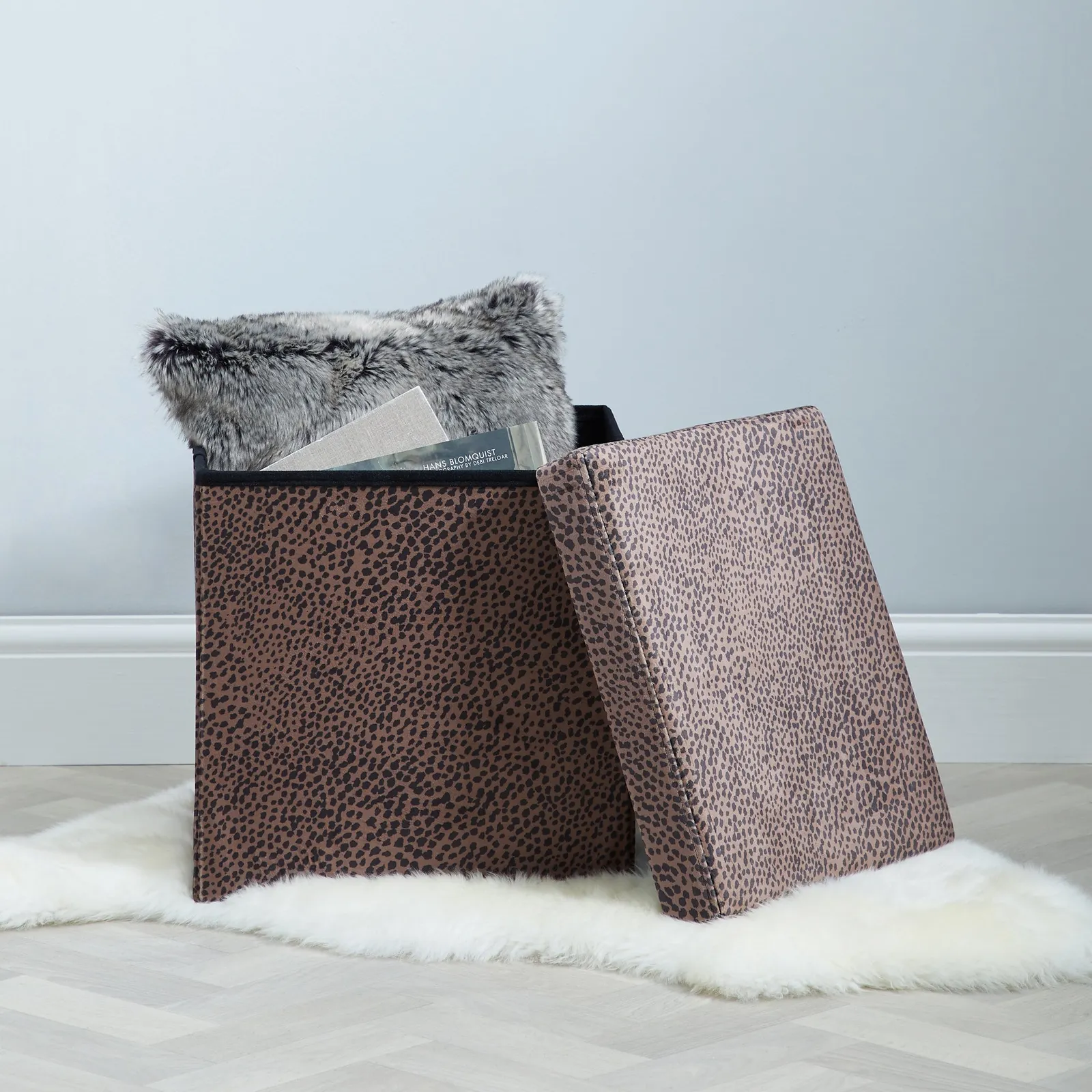 Cheetah Animal Print Foldable Cube Ottoman Brown