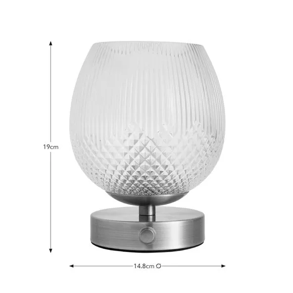 Cassia Pressed Glass Rechargeable Touch Dimmable Table Lamp 6