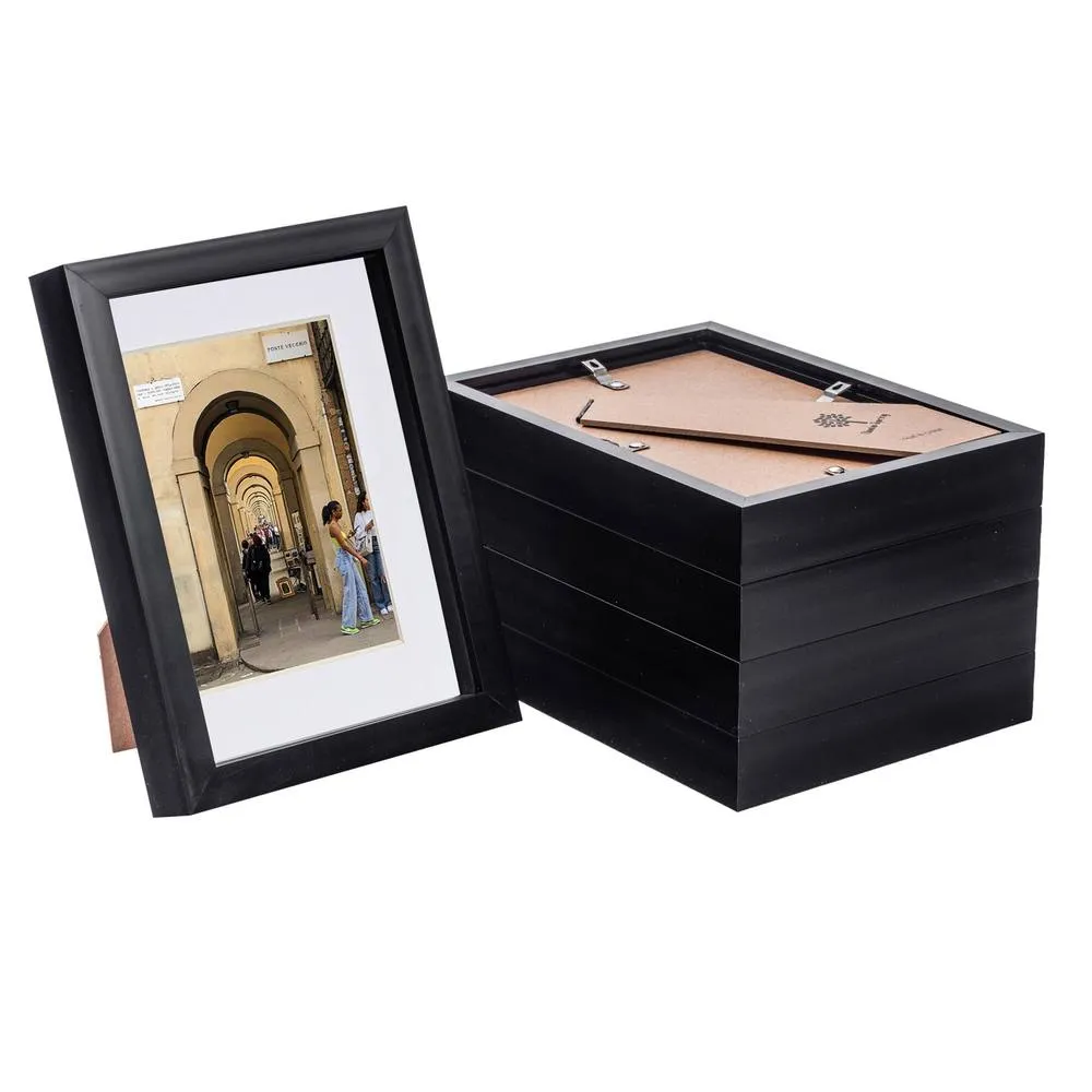 Nicola Spring 3D Box Photo Frames with 4" x 6" Mounts - A5 (6" x 8") - White Mount - Pack of 5 in Black 1
