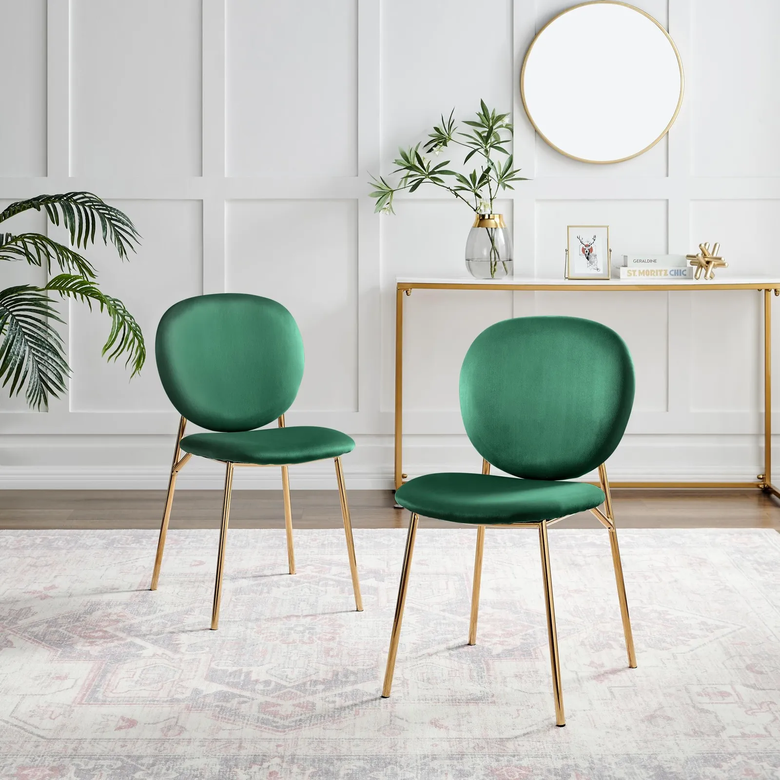 FurnitureboxUK Set of 2 Ivy Modern Velvet Dining Chairs On Gold Legs - Vintage Retro Nod in Green 2