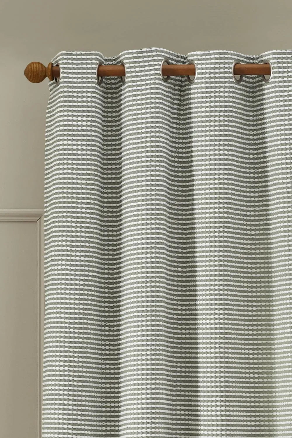 Catherine Lansfield 'Stab Stitch' Lined Eyelet Curtains in Green 2