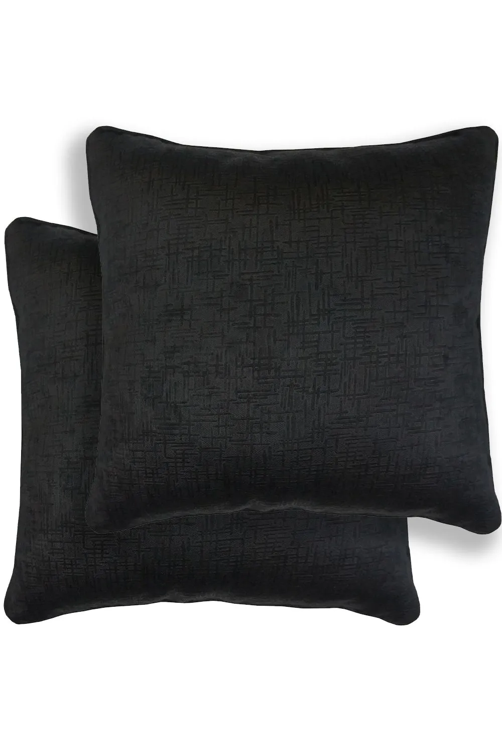 Enhanced Living Pair of Vogue Textured Double Sided Zip Opening Piped Edge Cushion Covers - 43x43cm - Cases Only in Black