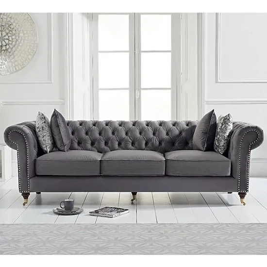 Holbrook Chesterfield 3 Seater Sofa In Grey Velvet