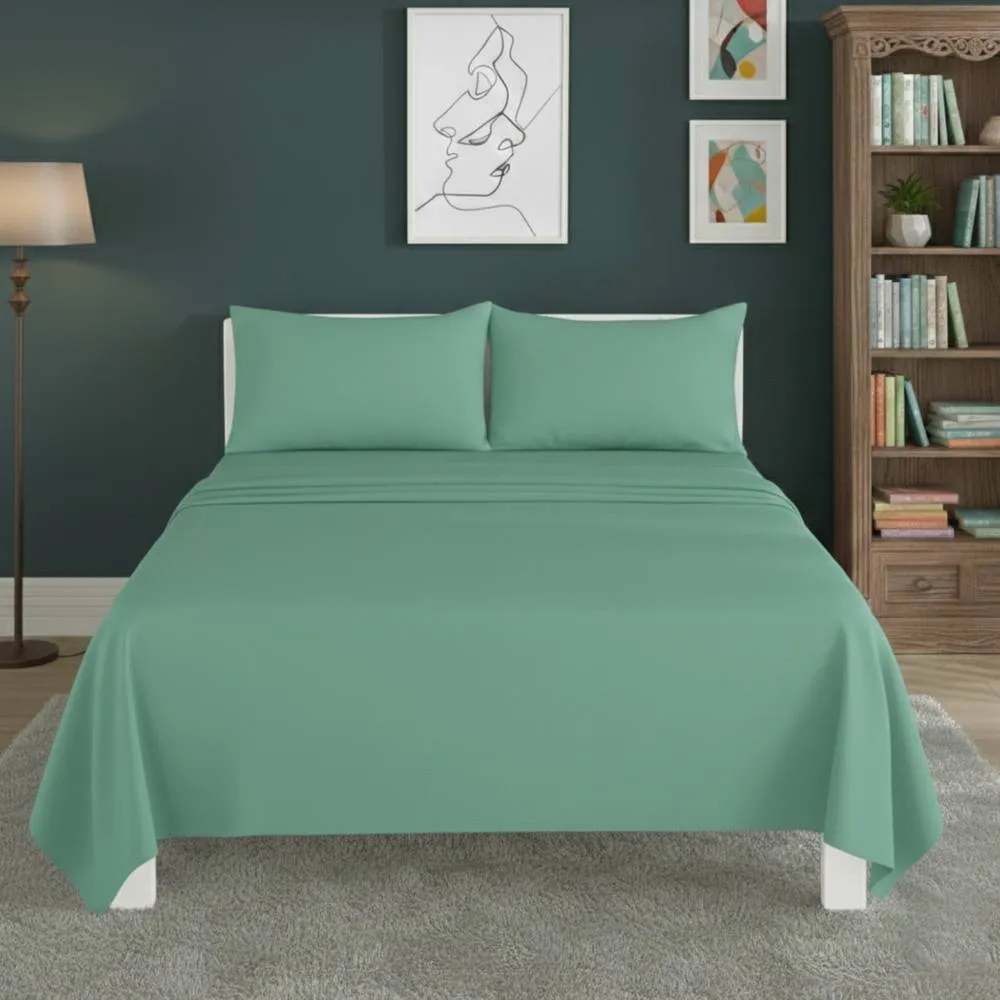 Snug City Easy Care Flat Bed Sheet Polycotton Durable Low Maintenance Bedding in Mint