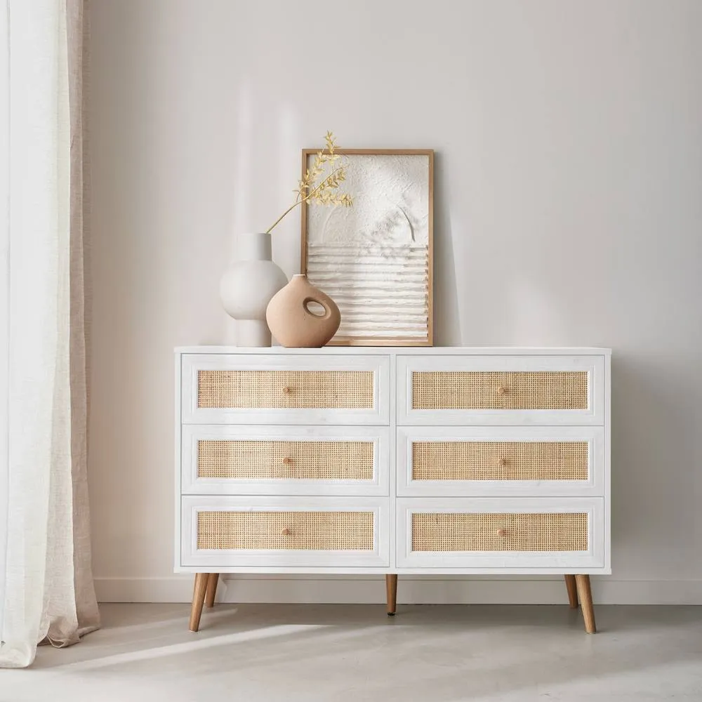 sweeek 6-drawer Chest With Wood & Cane Effect in White 4