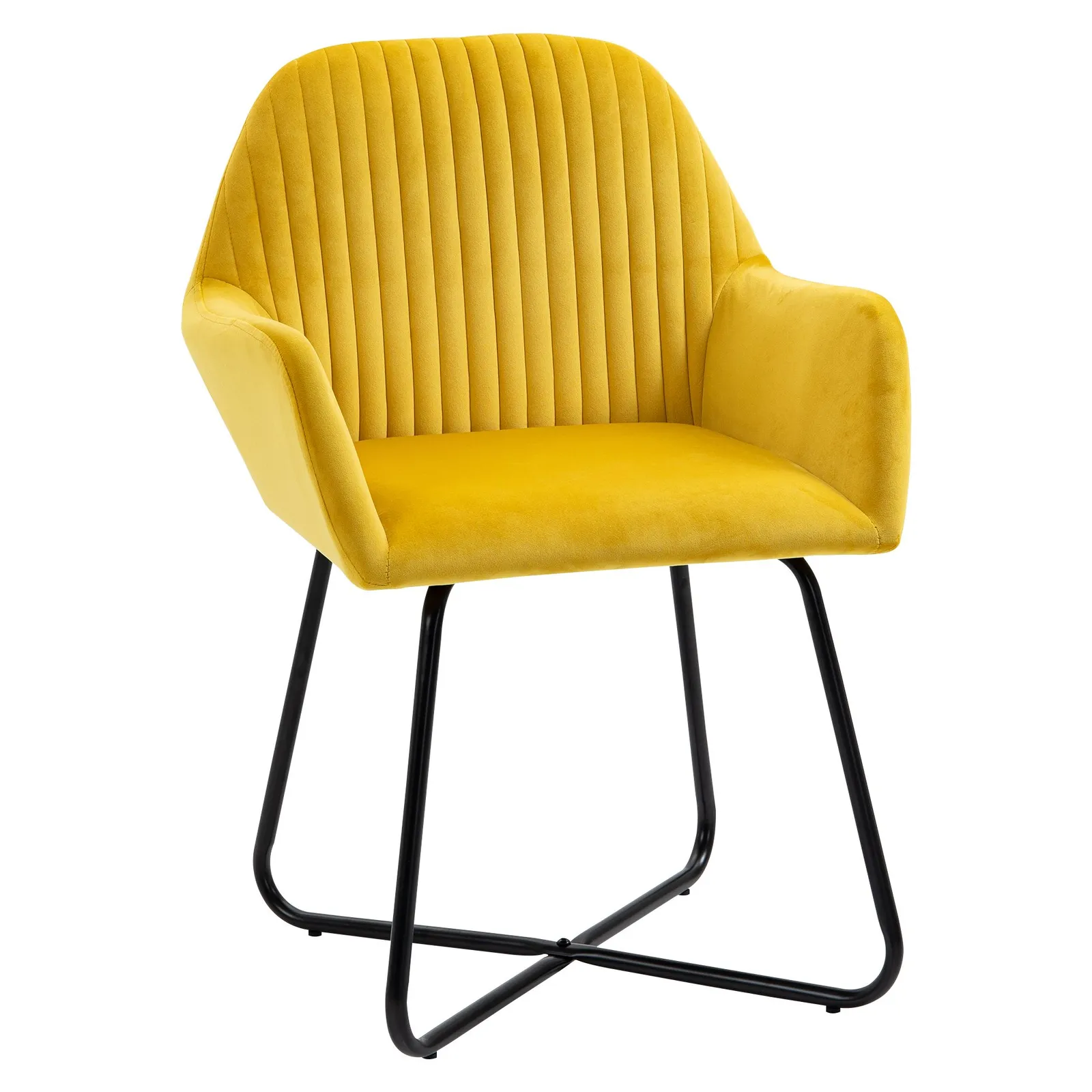 HOMCOM Modern Accent Chair Velvet-Feel Upholstered Lounge Armchair in Yellow 2