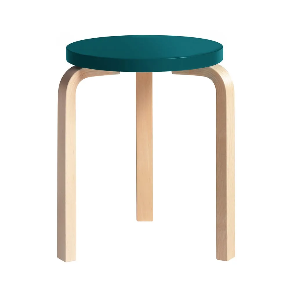 Artek Stool 60 Natural Lacquered Birch Petrol Lacquered 2