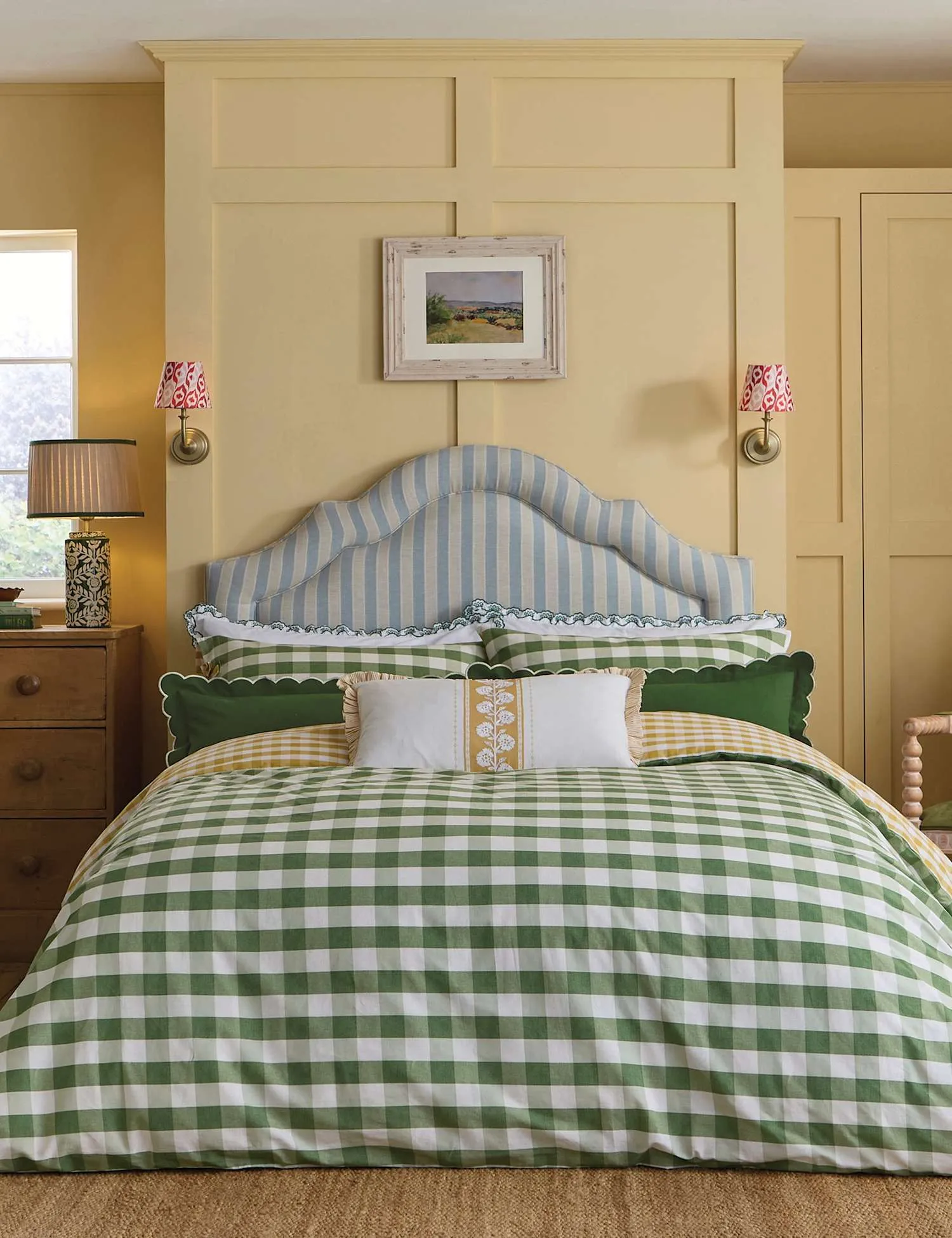 Joules Pure Cotton Orchard Gingham Bedding Set Green Mix
