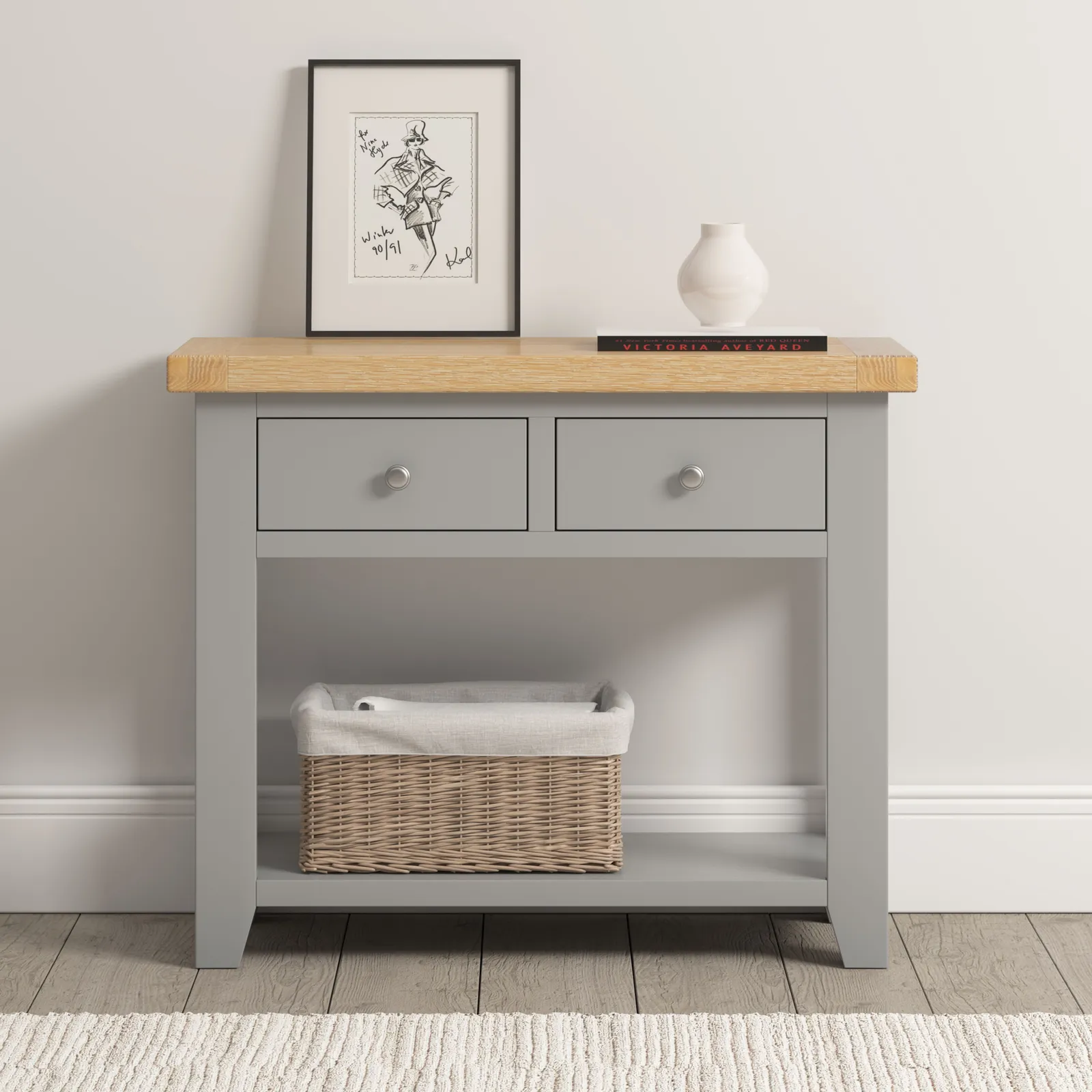 Seconique Windsor 2 Drawer Console Table (Fully Assembled) in Light Grey