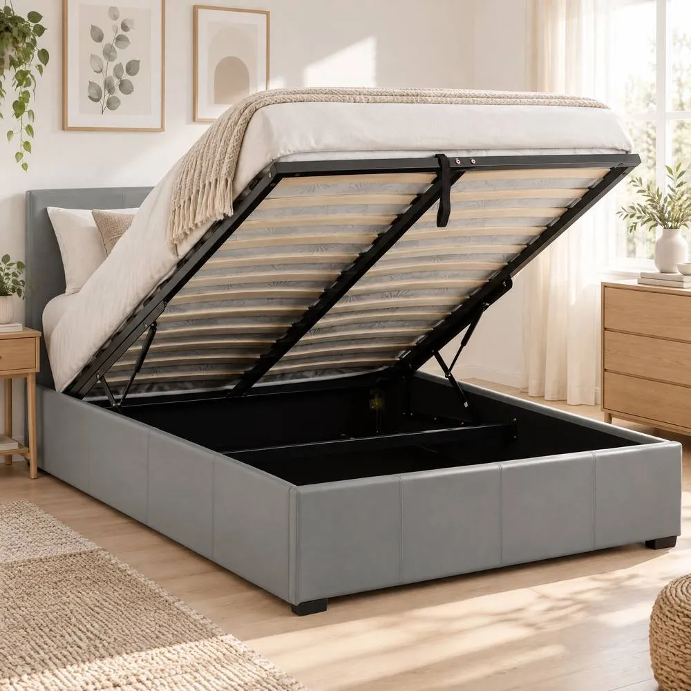 Seconique Waverley 4'6" Storage Bed - Grey Faux Leather 2
