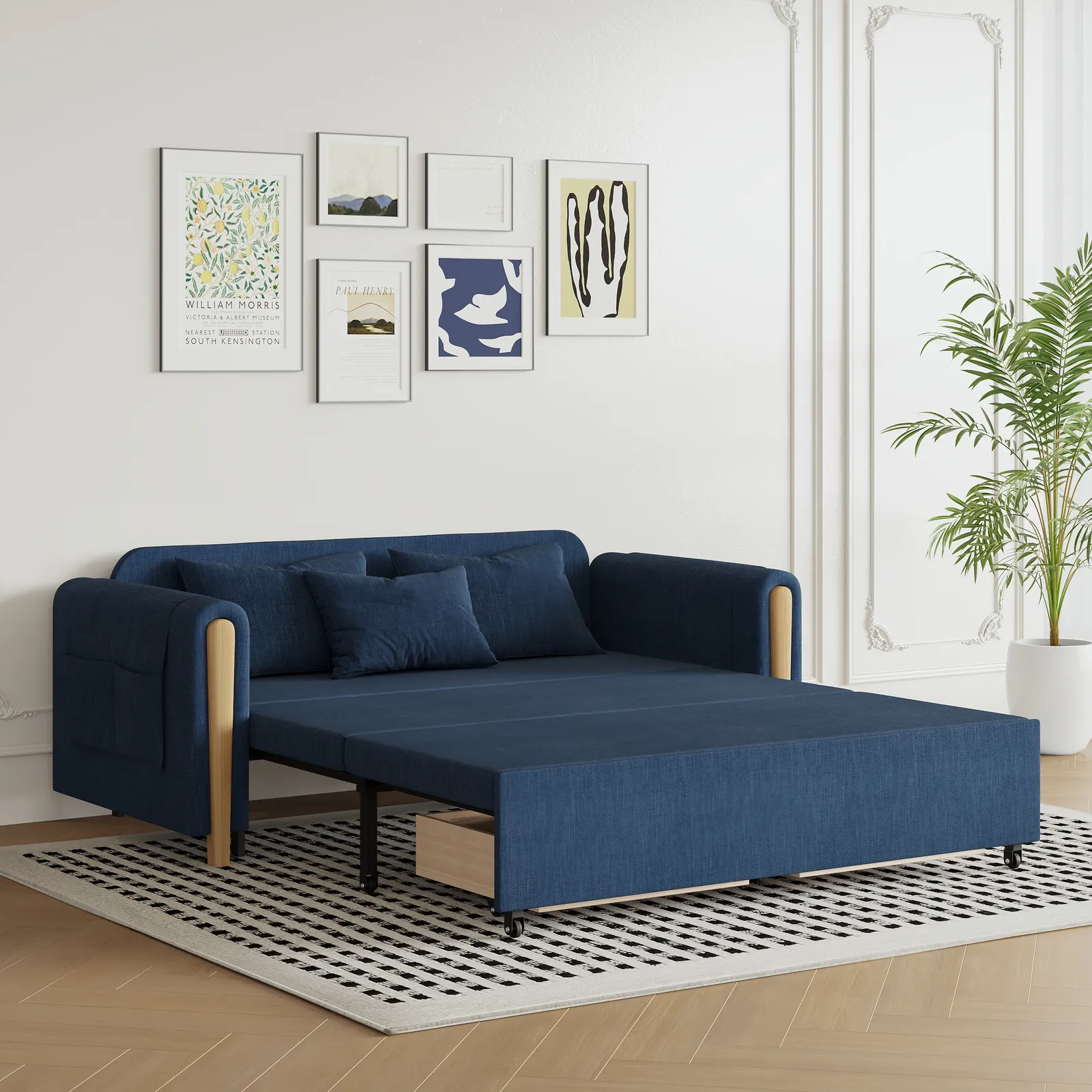 180 cm Full 2-Seater Linen Convertible Sleeper Sofa