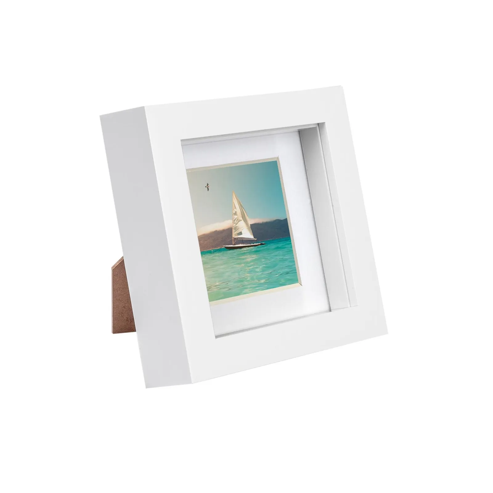 Nicola Spring 4" x 4" White 3D Box Photo Frame - 2" x 2" Mount