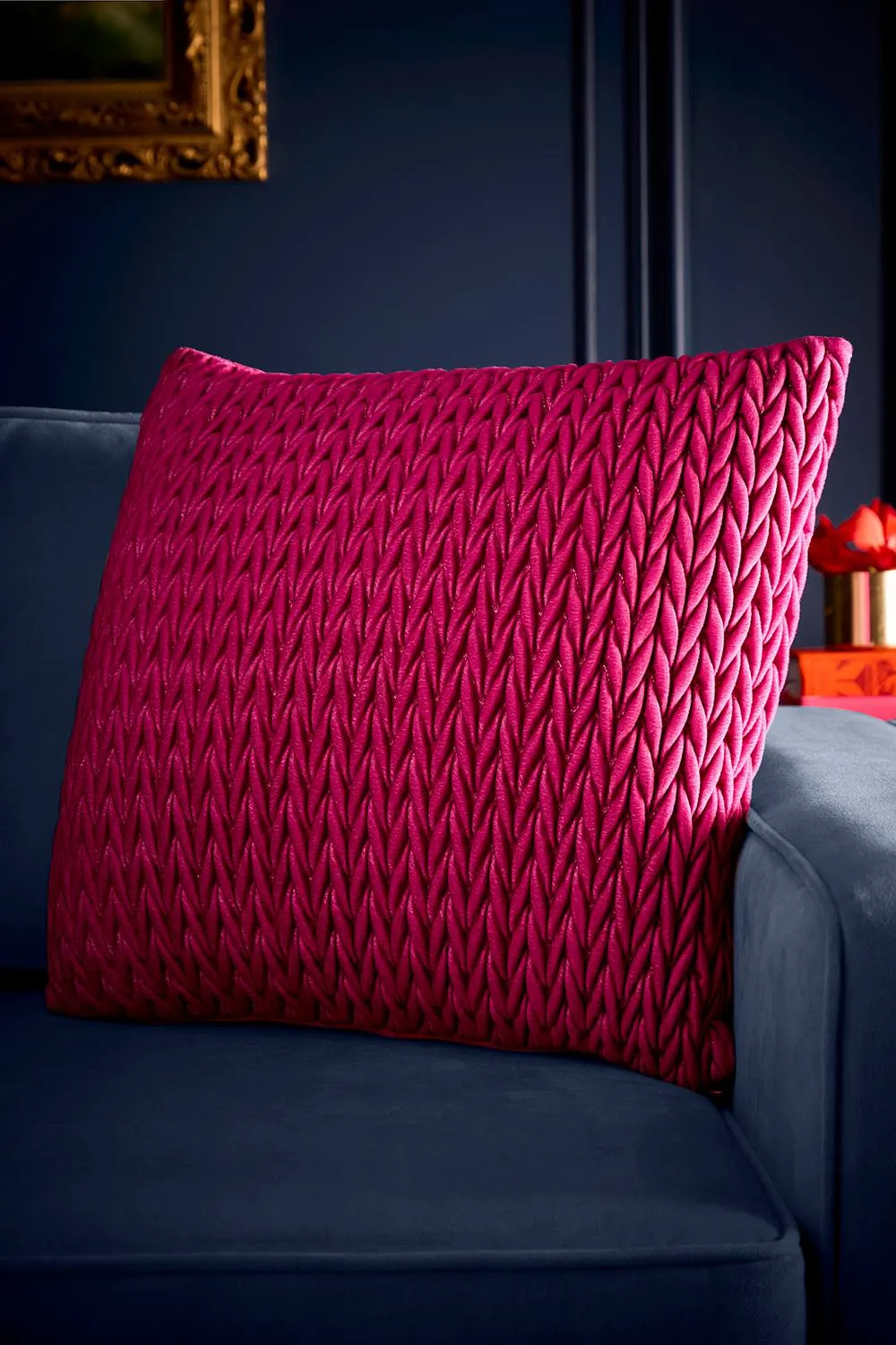 Laurence Llewelyn-Bowen 'Amory' Luxe Velvet Filled Cushion in Fuchsia 1