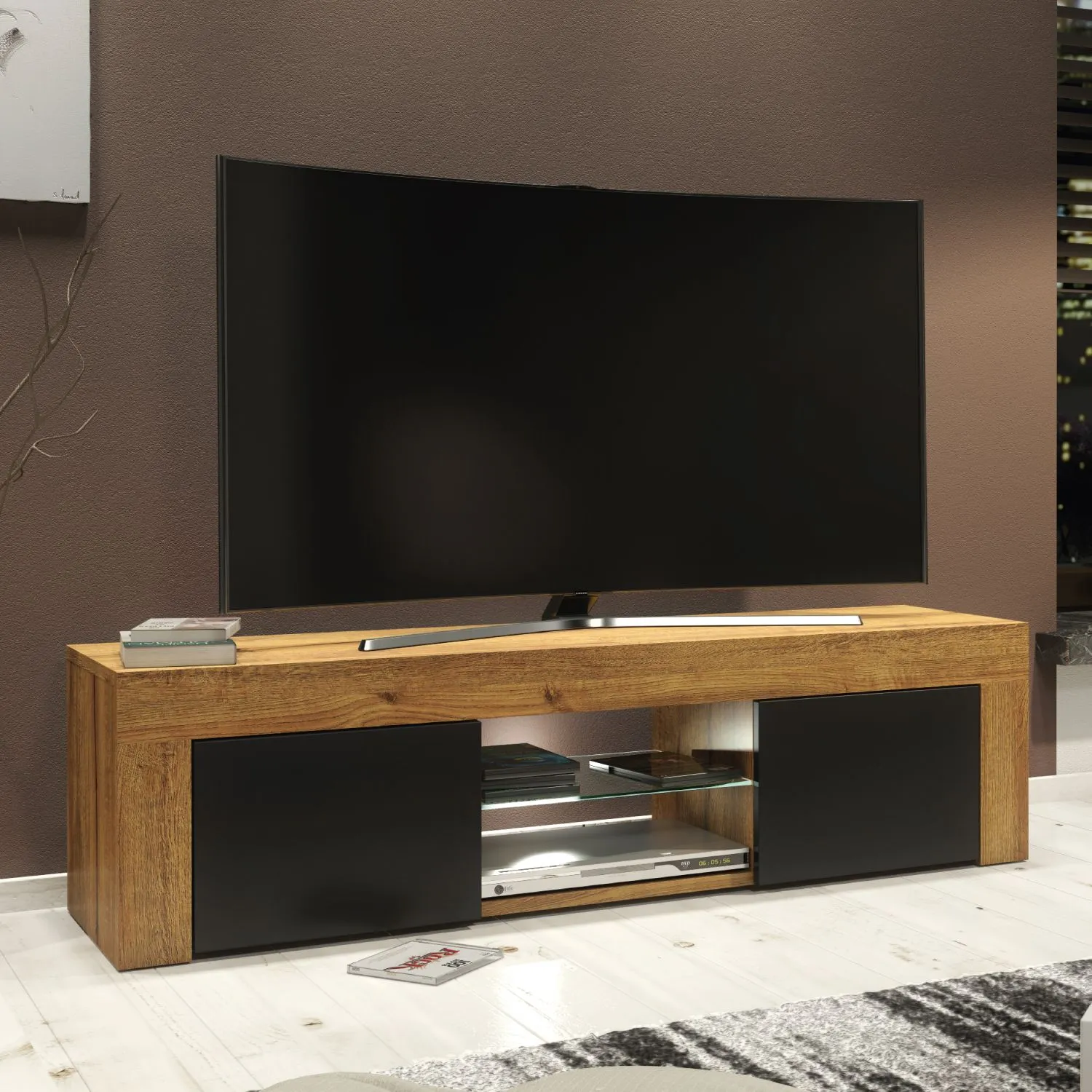 Creative Furniture Loom TV Unit 130cm - Minimalist Cabinet with Matte Finish & LED Lights in Brown
