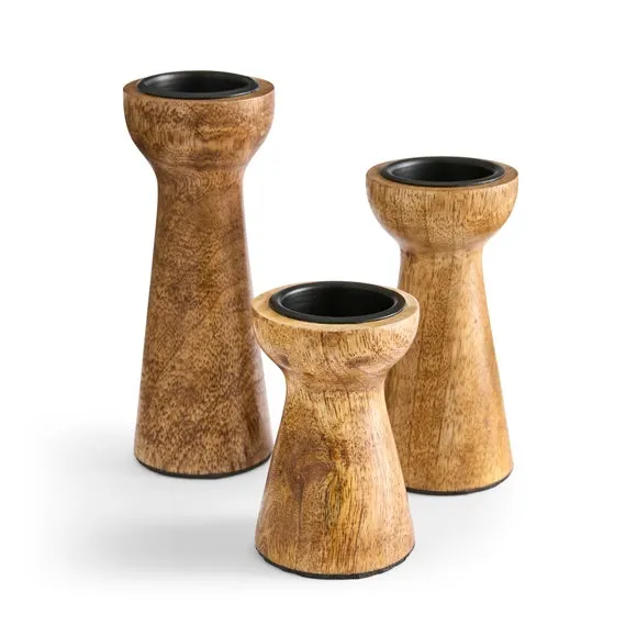 Set of 3 Mango Wood Candle Holders 3