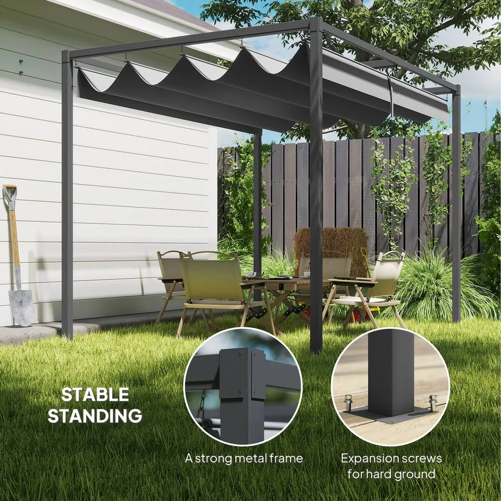 OUTSUNNY Metal Pergola Gazebo Patio Sunshelter Retractable Canopy in Grey 6