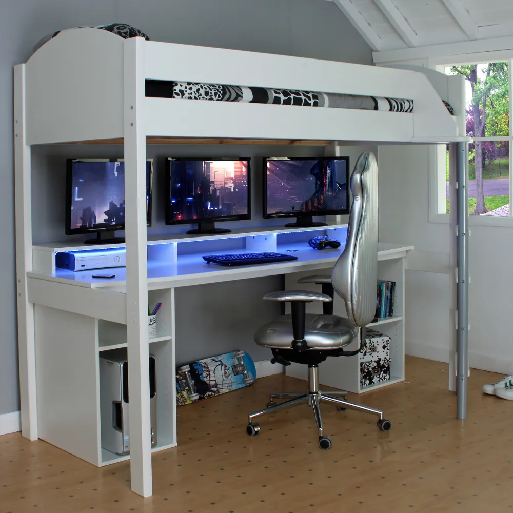 Noah White Wooden Gaming High Sleeper with Storage Frame Only - EU Single