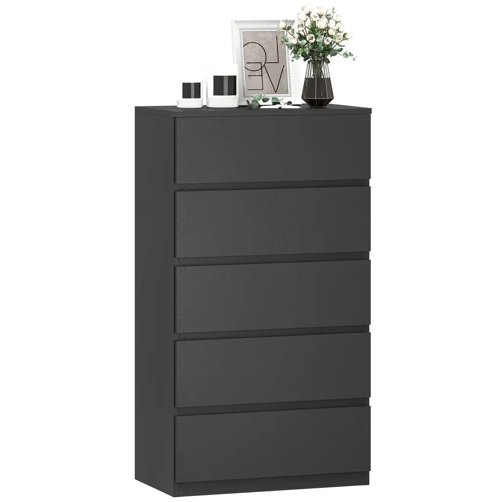 HOMCOM Bedroom Chest of Drawers, 5 Drawers Dresser, Drawer Unit in Black 2