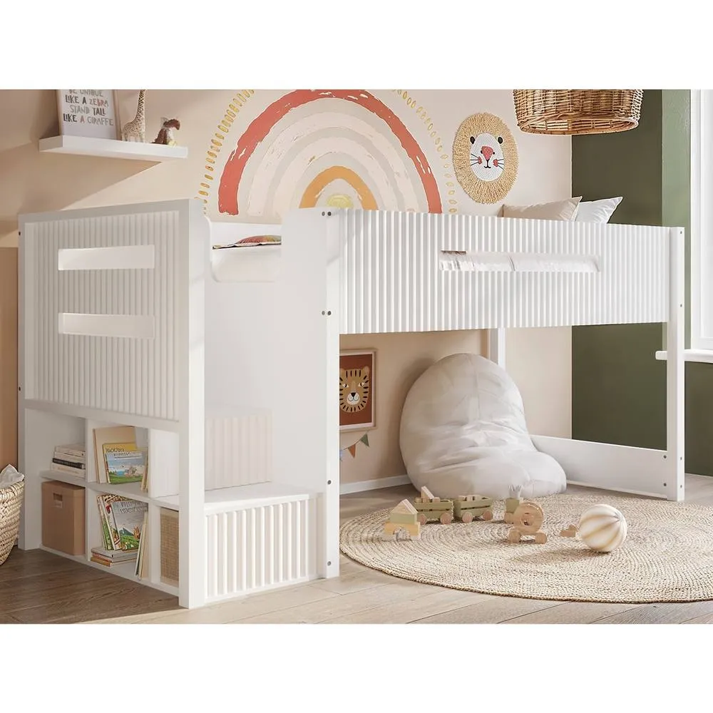 Flair Luca Ribbed Mid Sleeper Bed in White