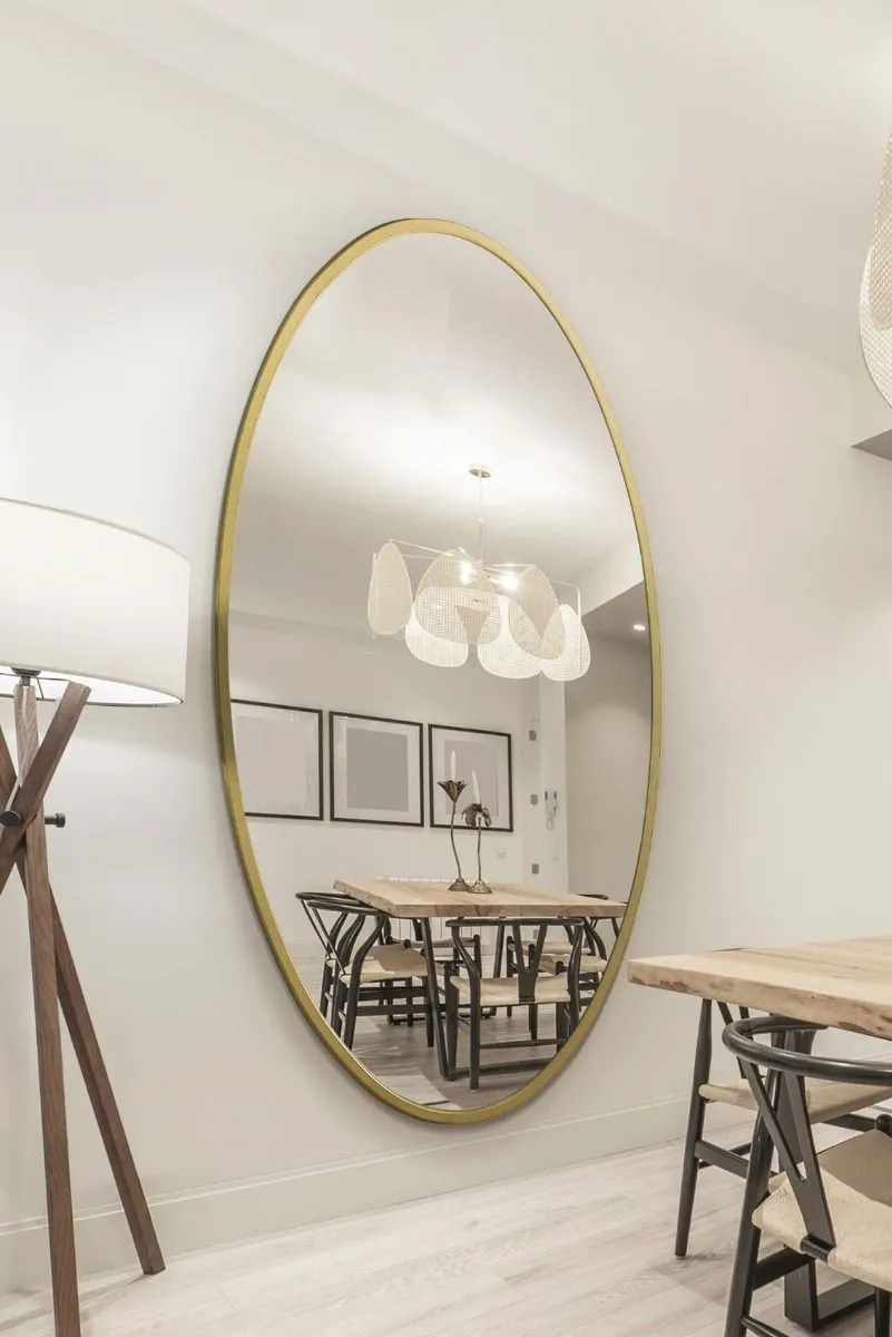 MirrorOutlet Gold Metal Framed Oval Wall Mirror 79" X 44" (200 x 112CM)
