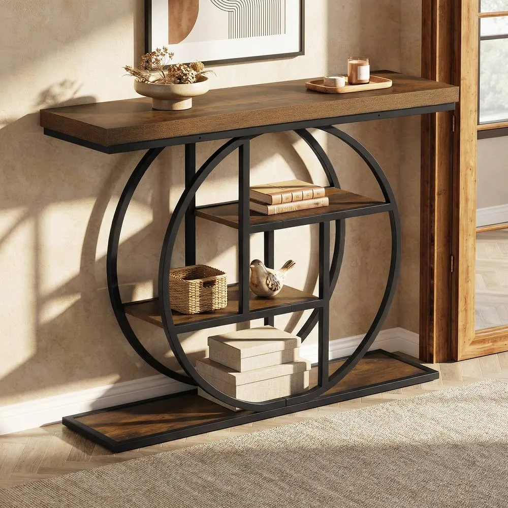 Costway 4-Tier Console Table 105CM Entryway Table w/ Storage Shelves in Brown 6