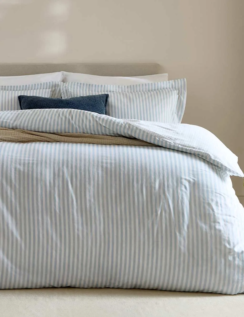 YARD Hebden Striped Cotton Reversible Bedding Set Light Blue