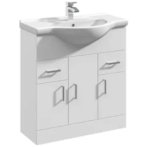 Nuie Mayford White Gloss Vanity Unit & Round Basin - 836 x 755mm