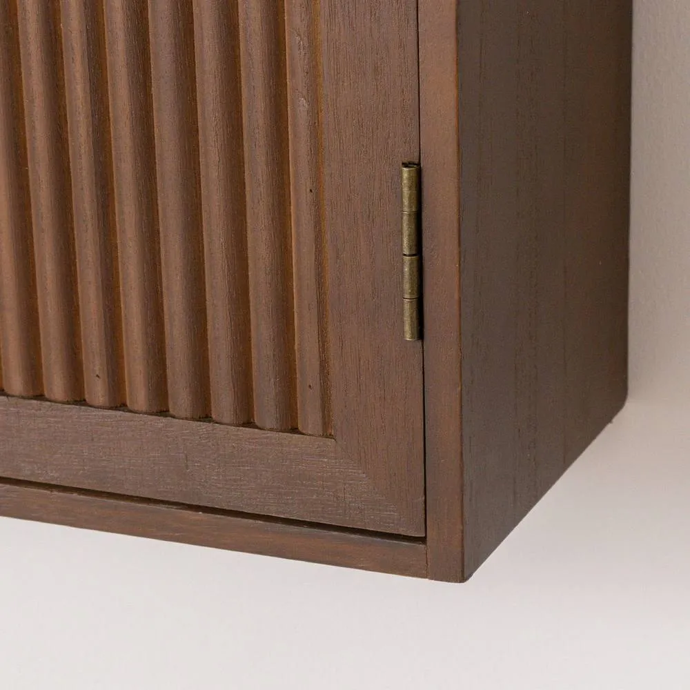 Melody Maison Dark Wood Reeded Wall Mounted Cabinet in Brown 6