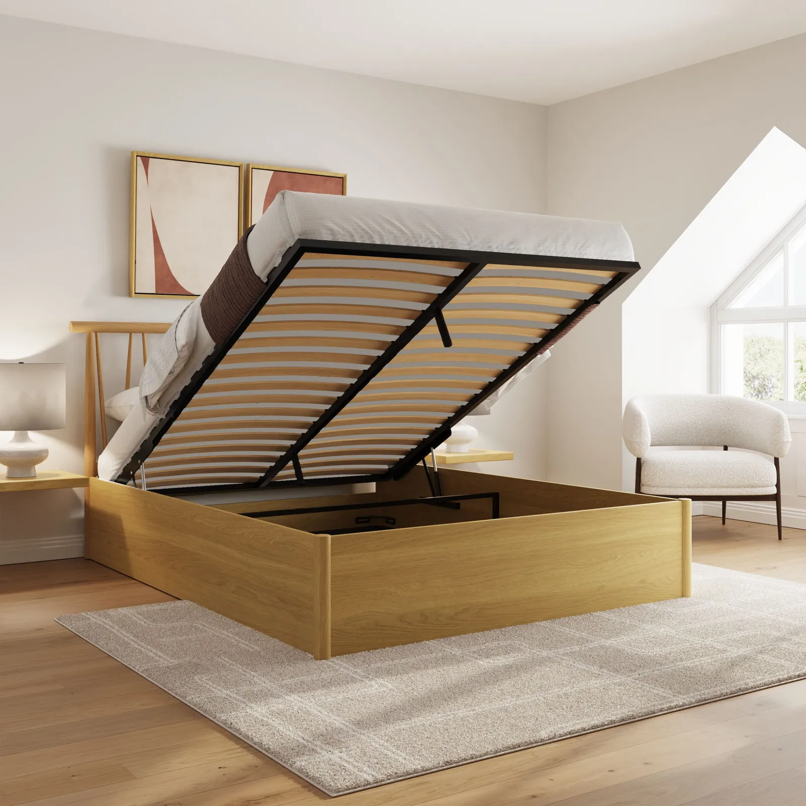 GFW Fusum Spindle Ottoman Bed in Light Oak 3