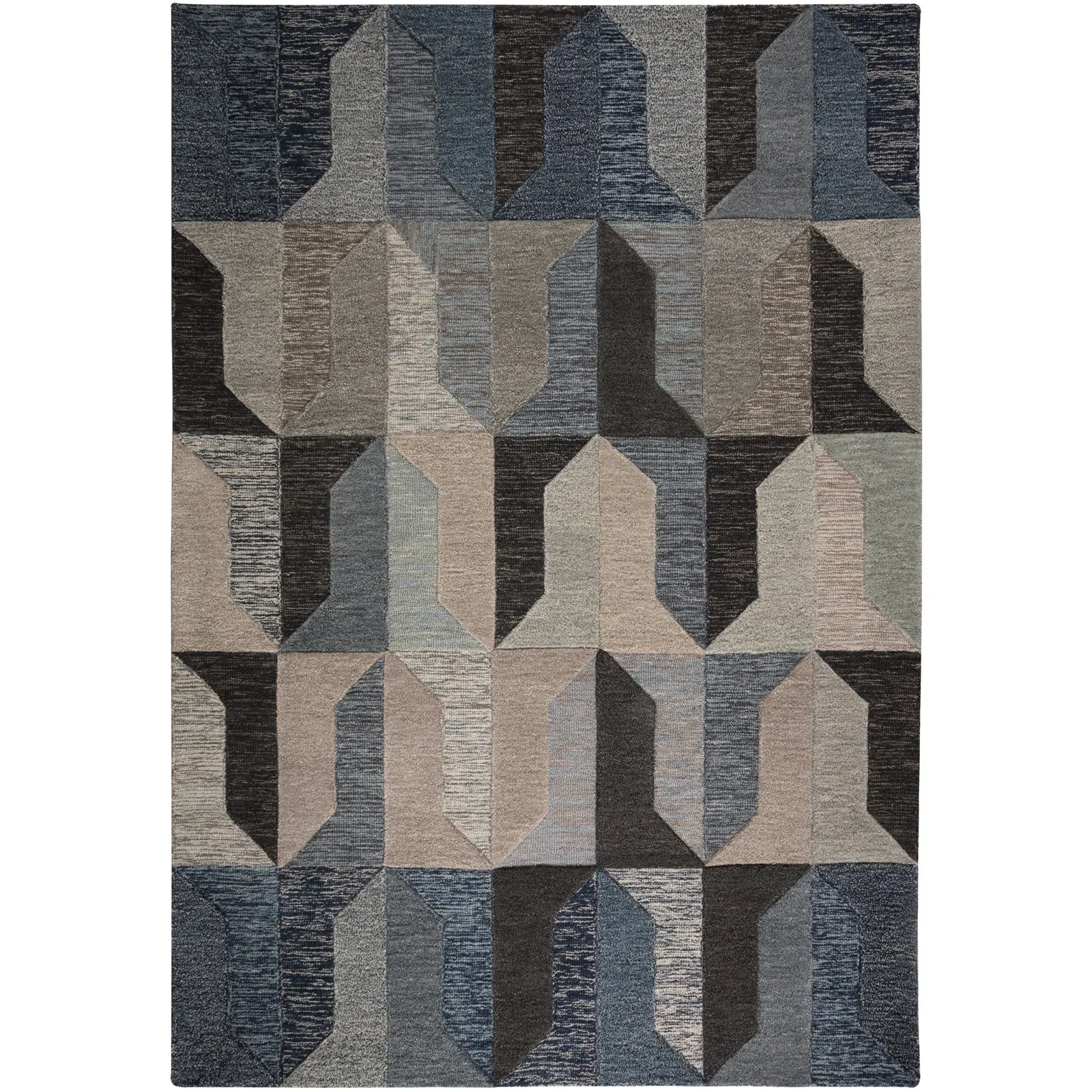 Regent Navy Wool Rug Navy Blue, Brown and Grey