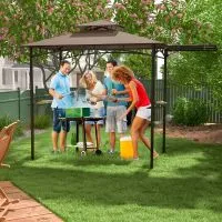 Costway 318x153cm Grill Gazebo Outdoor Barbecue Canopy Tent w/Side Awning in Brown 5