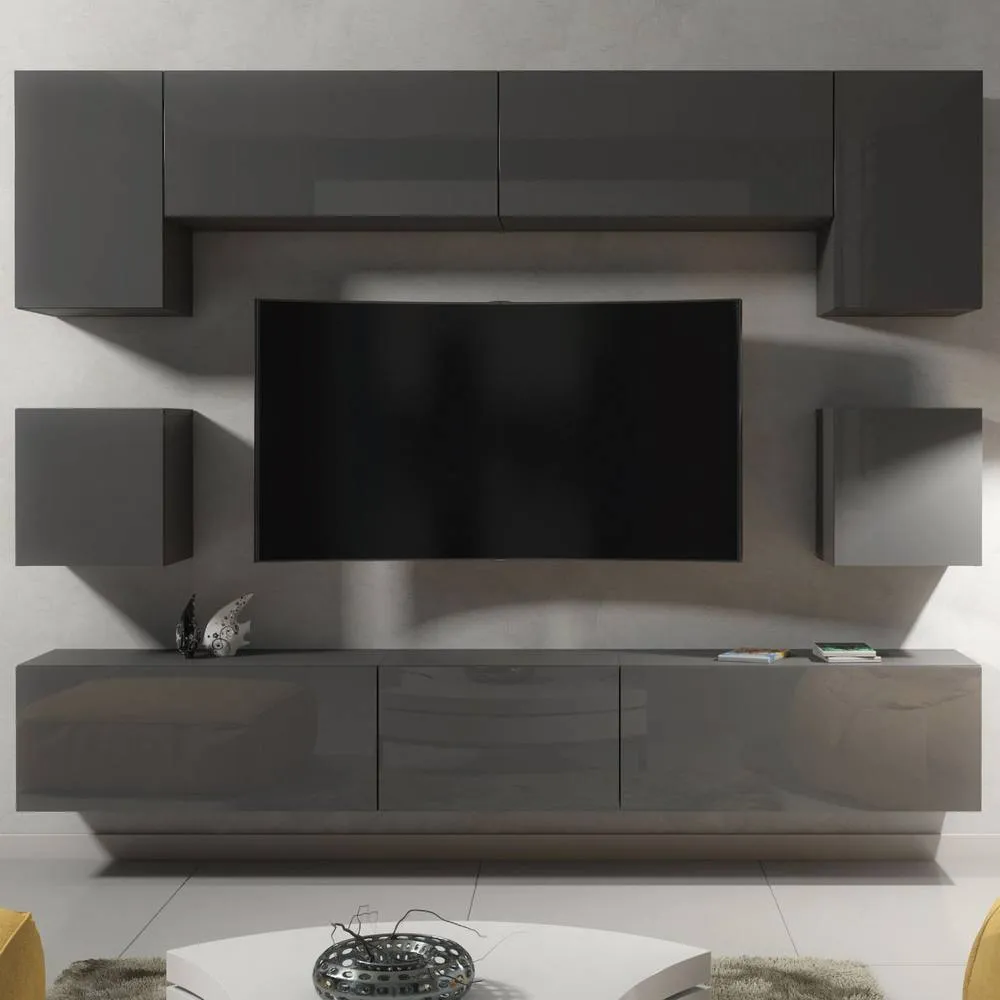 Creative Furniture Panorama Wall TV Unit - Dark Grey with Gloss Doors