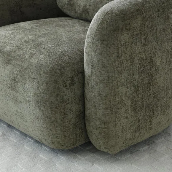Max Olive Distressed Chenille Curved Swivel Accent Chair 3
