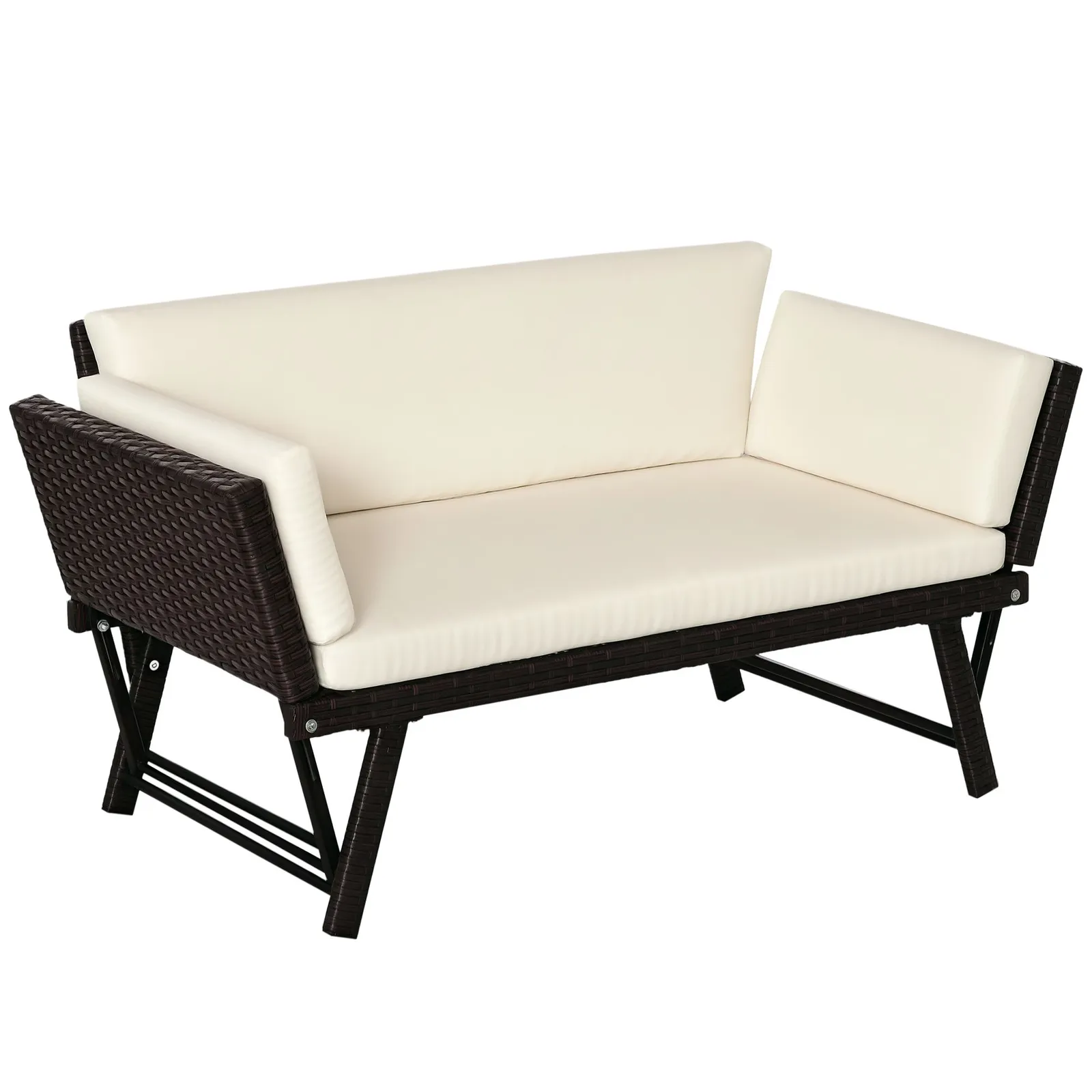 OUTSUNNY 2 in 1Rattan Folding Chaise Lounger w/ Cushion for Garden in Brown 2