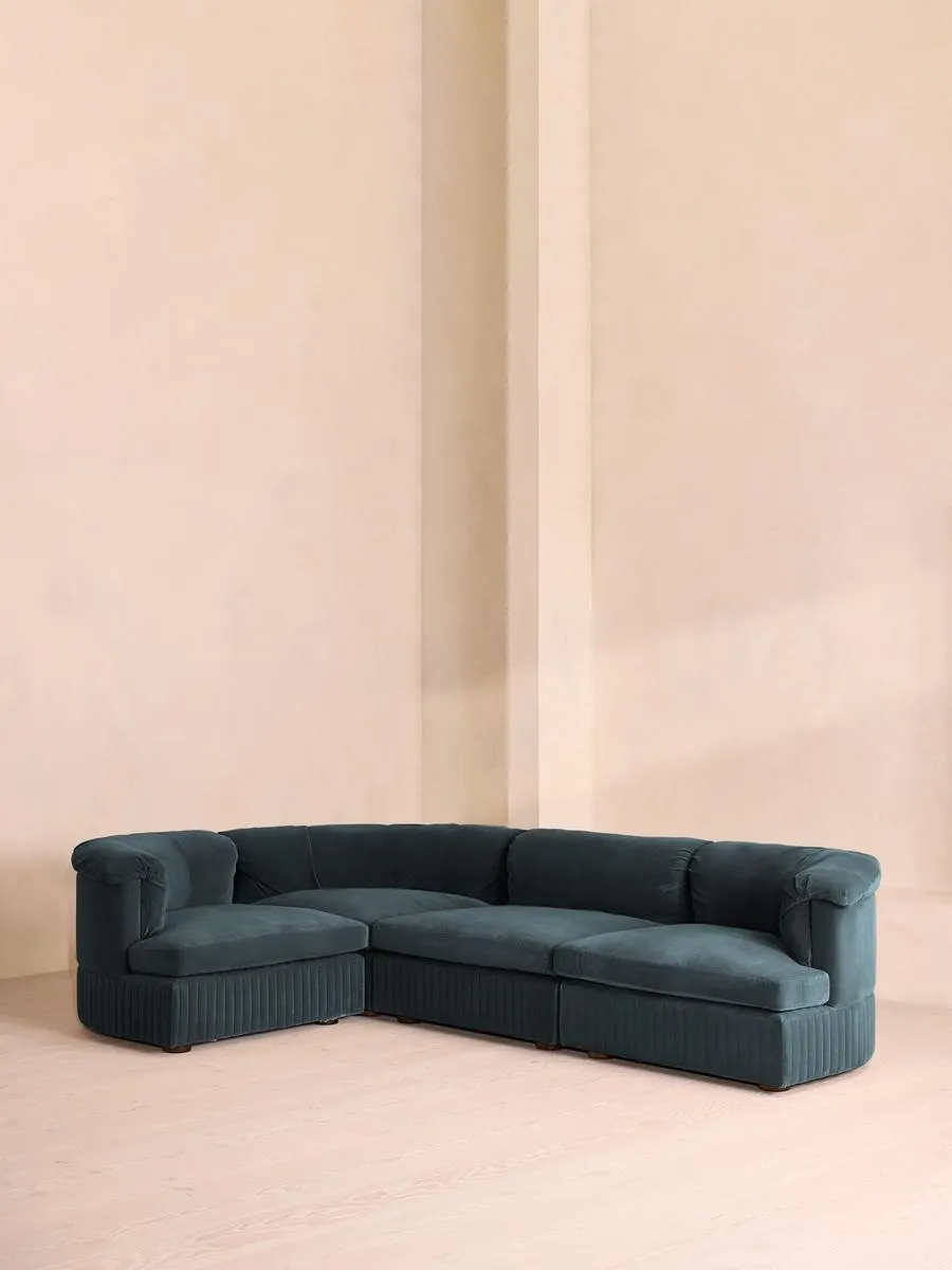 Oona Modular Sofa, L-Shape Sofa, Velvet Grey Blue