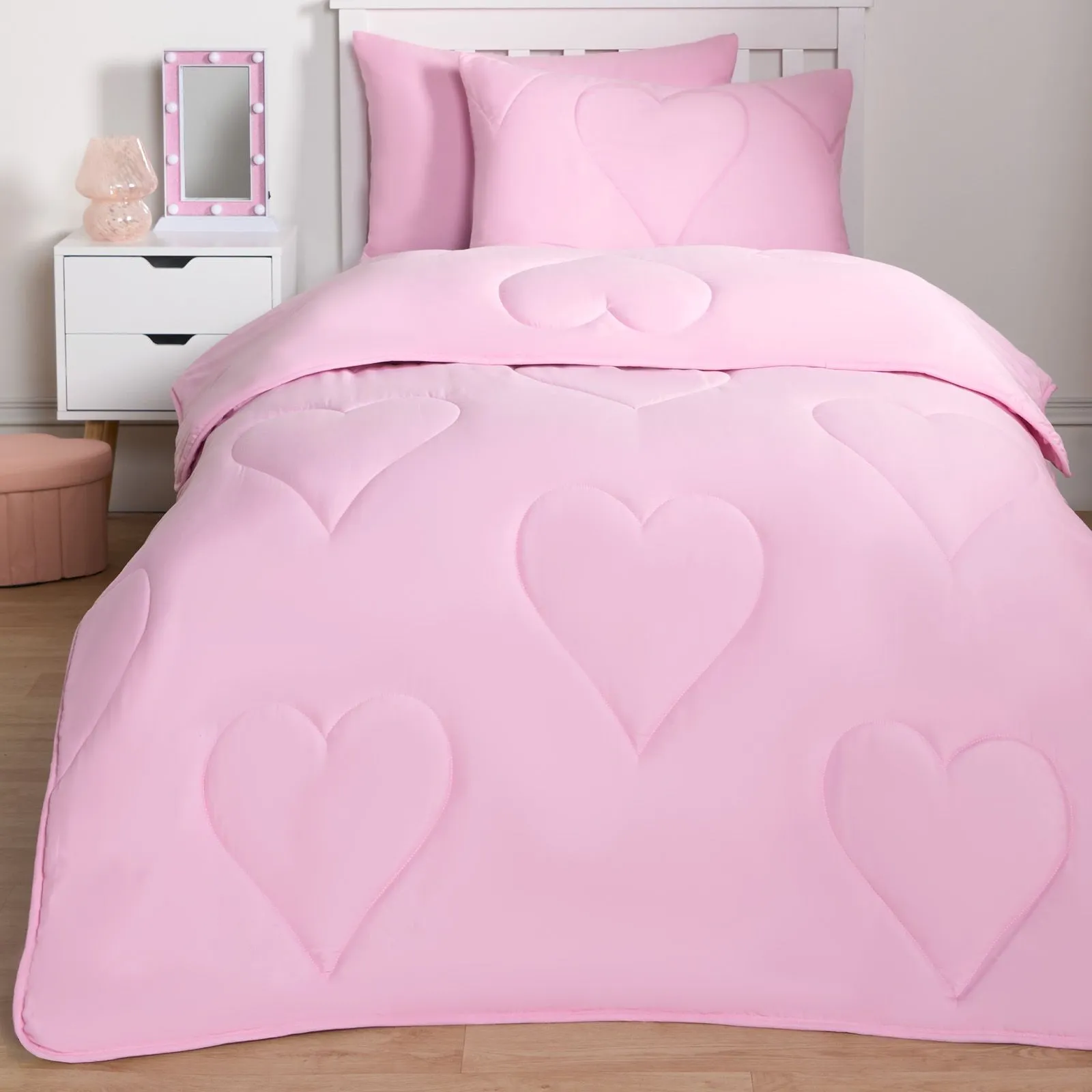 OHS Coverless Duvet 7.5 TOG Pillowcase Quilt Heart Bedding Set, Pink