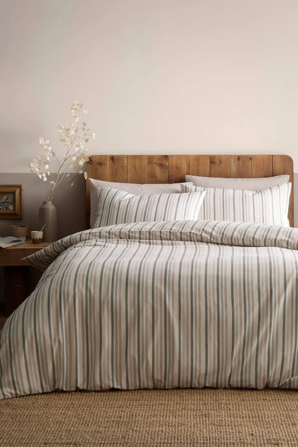 Appletree 'Yarn Dyed Woven Thin Stripe' Woven Duvet Cover Set in Natural