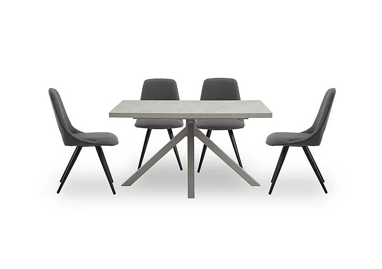 Matera Compact Dining Table with Star Base and 4 Fabric Chairs with Black Legs