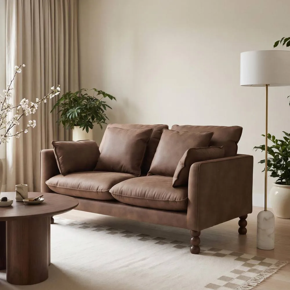 FurnitureboxUK Monroe Faux Leather 2 Seater Sofa in Brown