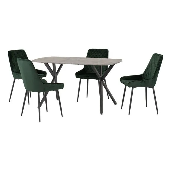 Athens 4 Seater Rectangular Dining Table with 4 Avery Chairs, Concrete Effect