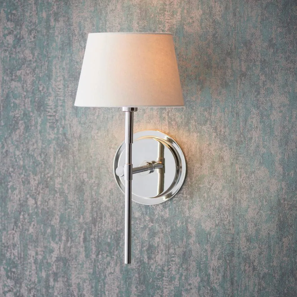 Endon Collection Rennes & Cici Wall Lamp With Shade Bright Nickel Plate & Ivory Linen Mix Fabric, Grey 2